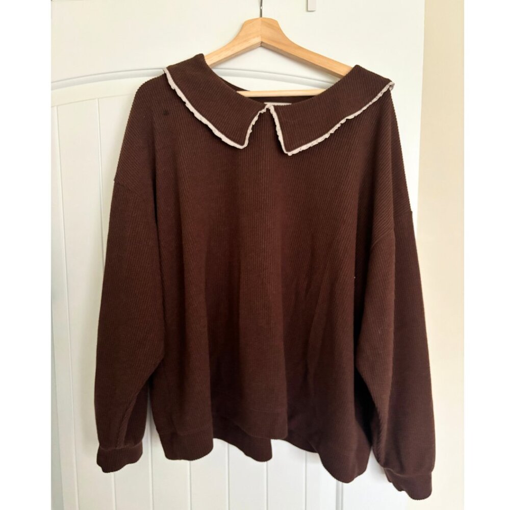 Madewell Chocolate Brown Sweater with Contrast Collar